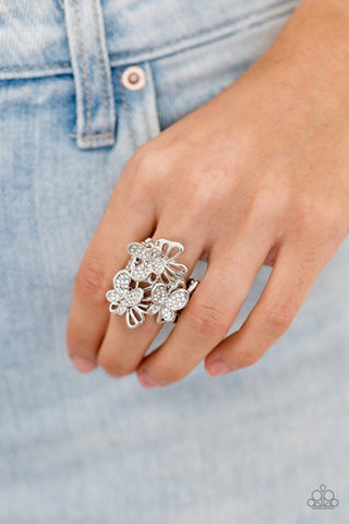Flighty Flutter White Paparazzi Ring